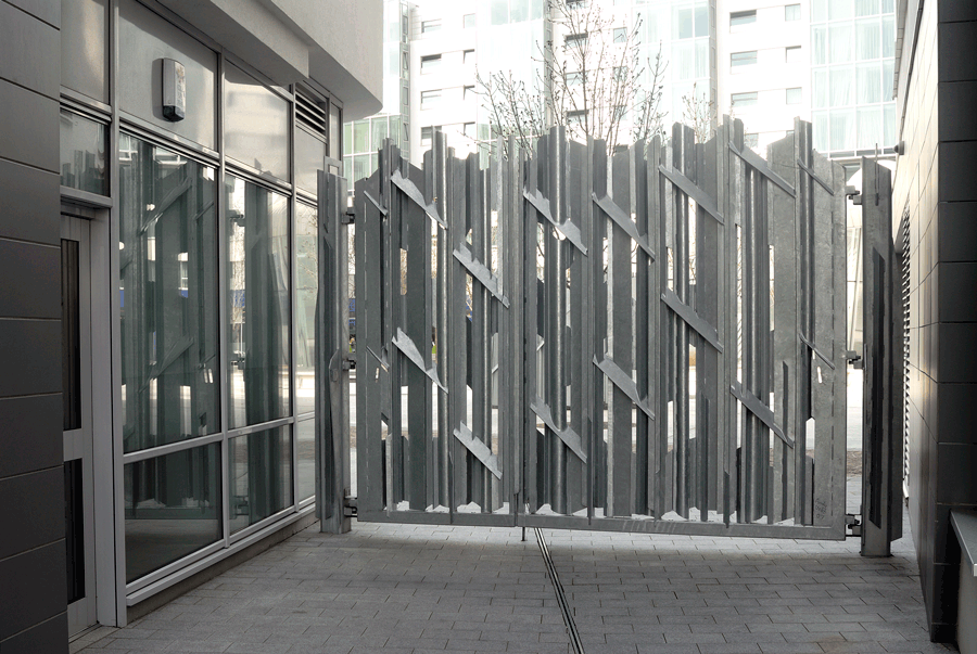 Vent surrounds and gates for a public art commission, galvanized steel