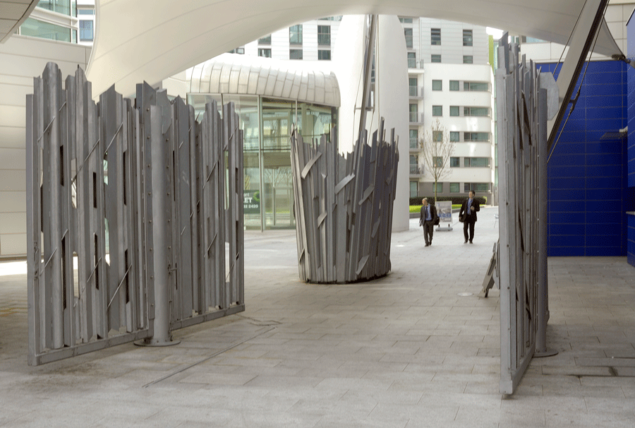 Vent surrounds and gates for a public art commission, galvanized steel