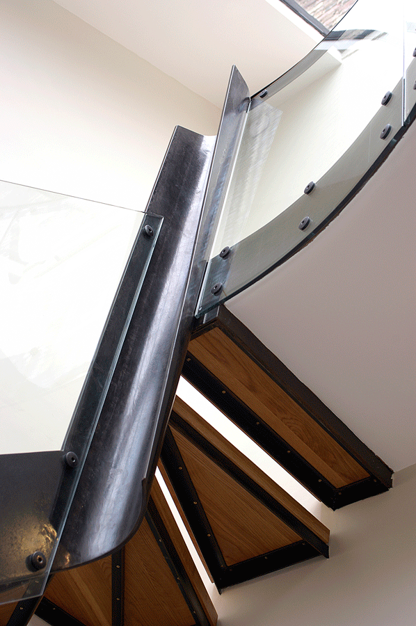 Bespoke staircase steel oak glass