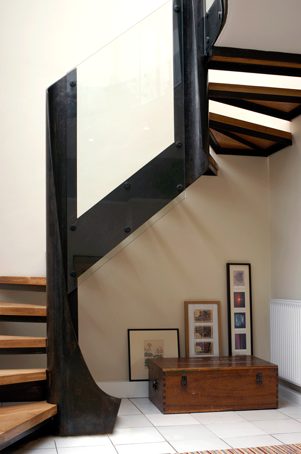 Bespoke staircase steel oak glass